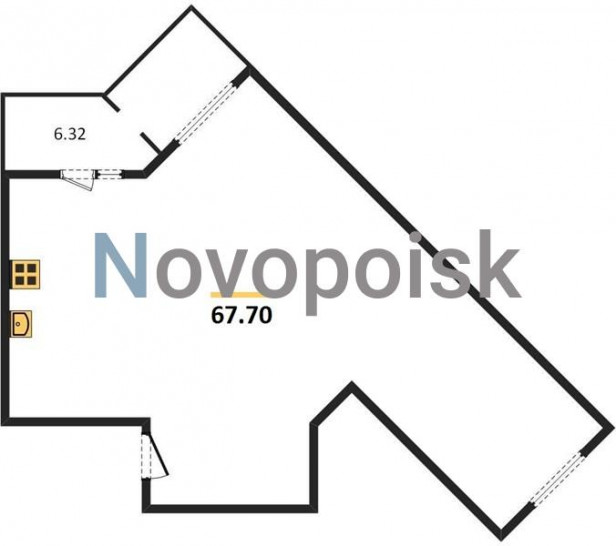 Двухкомнатная квартира 67.7 м²