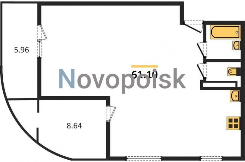 Двухкомнатная квартира 61.1 м²