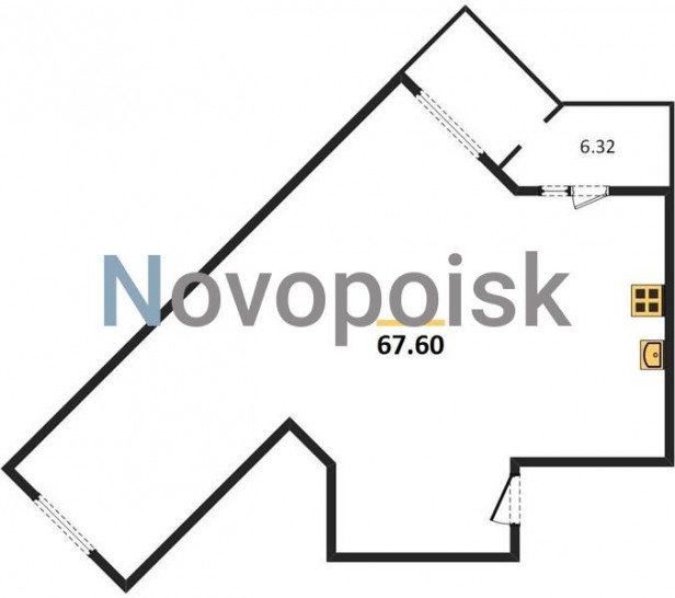Двухкомнатная квартира 67.6 м²