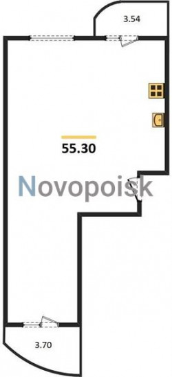 Двухкомнатная квартира 55.3 м²