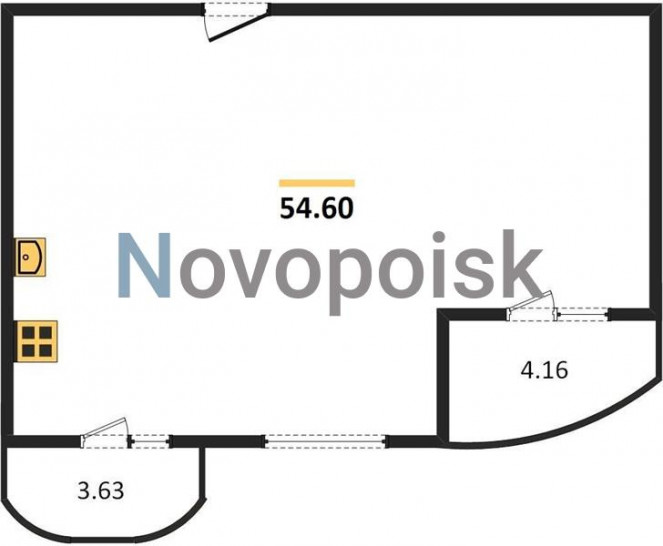 Двухкомнатная квартира 54.6 м²