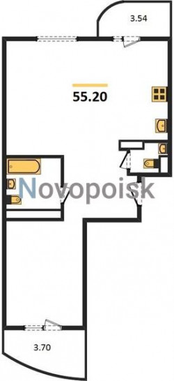 Двухкомнатная квартира 55.2 м²