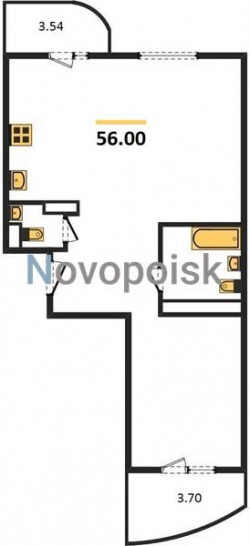Двухкомнатная квартира 56 м²