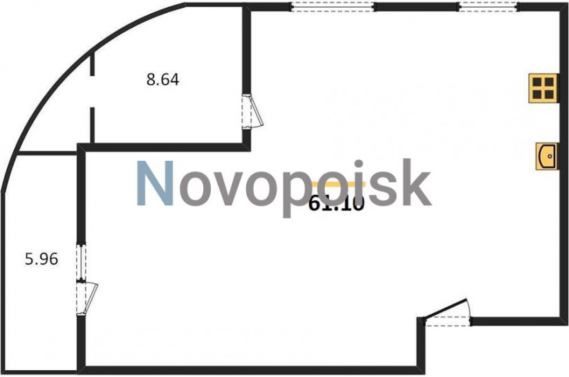 Двухкомнатная квартира 61.1 м²