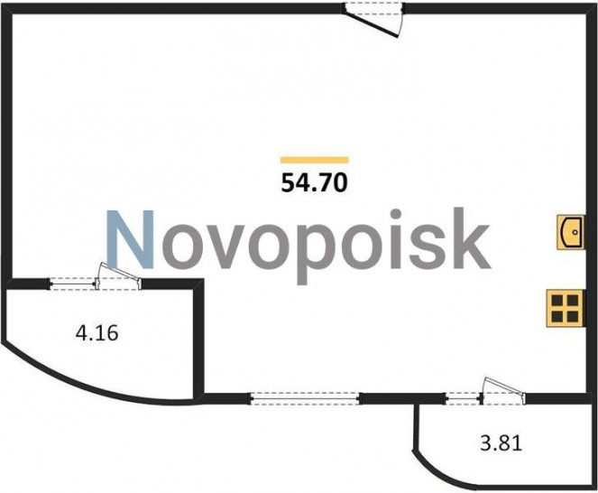 Двухкомнатная квартира 54.7 м²